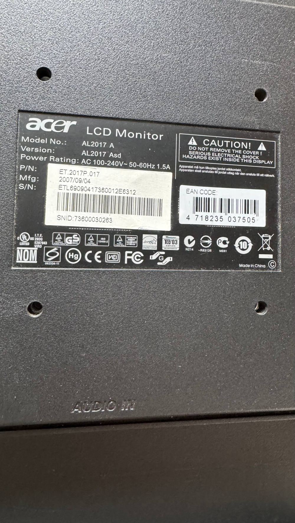 Мониторы Acer AL2017 A