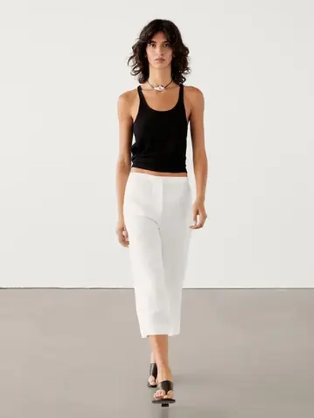 Massimo Dutti Брюки капри, натуральный, кремовый