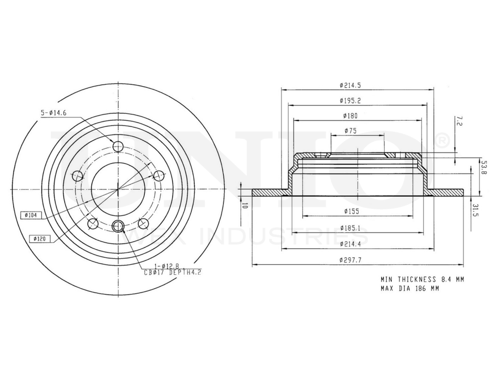 Диск тормозной задний UNIO BRD-20472