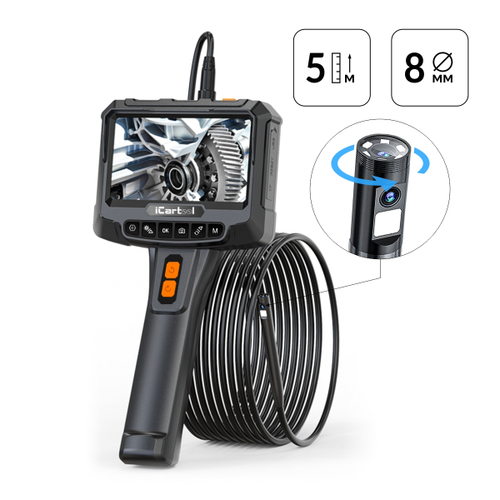 iCartool (IC-VC700R-5) Видеоэндоскоп промышленный с вращением камеры, экран 5", 2 камеры 2Мп, 1920х1080, 5м, 8мм зонд