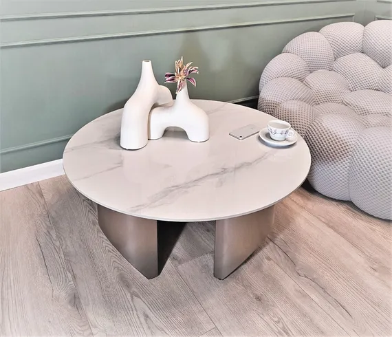 Журнальный столик Mush, Ø90х38 см, белый керамогранит