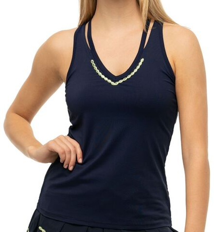 Топ теннисный Lucky in Love Laser Embroidered Performance Apparel Lurex V-neck Cutout Tank - midnight
