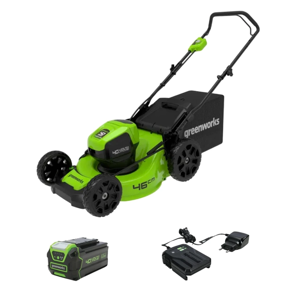 Аккумуляторная газонокосилка Greenworks GD40LM46HPK5 40В (1 x 5 Ач, ЗУ) нож 46 см, 2514407UG