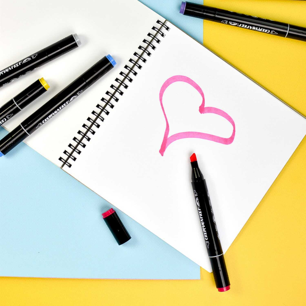 Набор скетчмаркеров двусторонних арт. 53907 / КВОККА (24 цв., размер бокса: 12х16,5х8,5 см, цвет корпуса: чёрный, материал: полипропилен, фетр (полиэстер), состав чернил: на спиртовой основе, толщина наконечников: "долото" - 6,2 мм, "тонкий" - 1 мм,