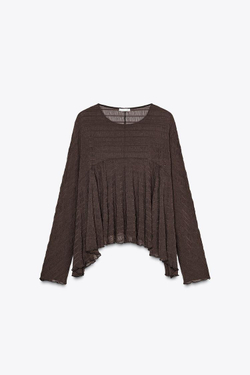 ZARA ТОП-НАКИДКА ИЗ ТКАНИ С РЕЛЬЕФНЫМ УЗОРОМ, ШОКОЛАДНЫЙ