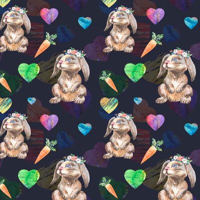 Зайчики, любовь и морковка, на синем