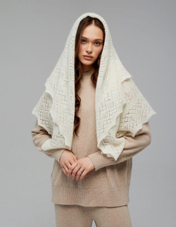 Оренбургский пуховый платок П4-110-02 экрю