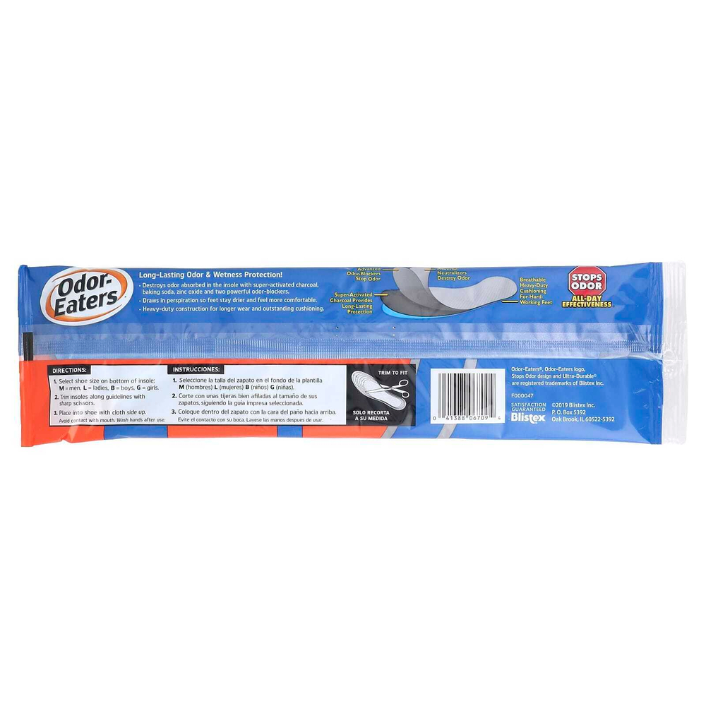Odor Eaters, Устраняющие запах стельки, усиленная подушка, 1 пара