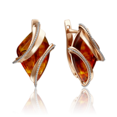 Серьги с английским замком из красного золота c янтарём 02-4130-00-271-1110-46