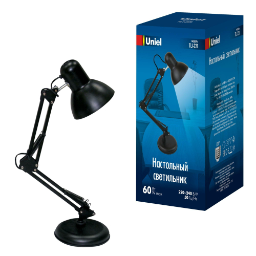 TLI-221 BLACK E27 Светильник настольный. Цоколь Е27. 60W. Механический выключатель. Черный. ТМ Uniel