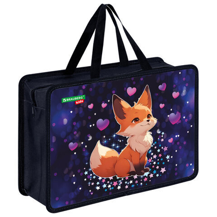 Папка на молнии с ручками BRAUBERG KIDS А4, 1 отделение, пластик, 100 мм, "Fairy fox", 273375