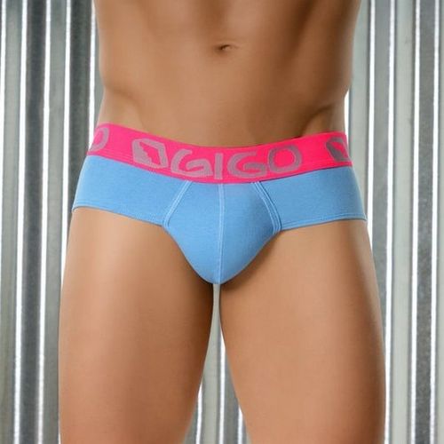 Мужские трусы брифы голубые с розовой резинкой Gigo Traditional Blue Candy