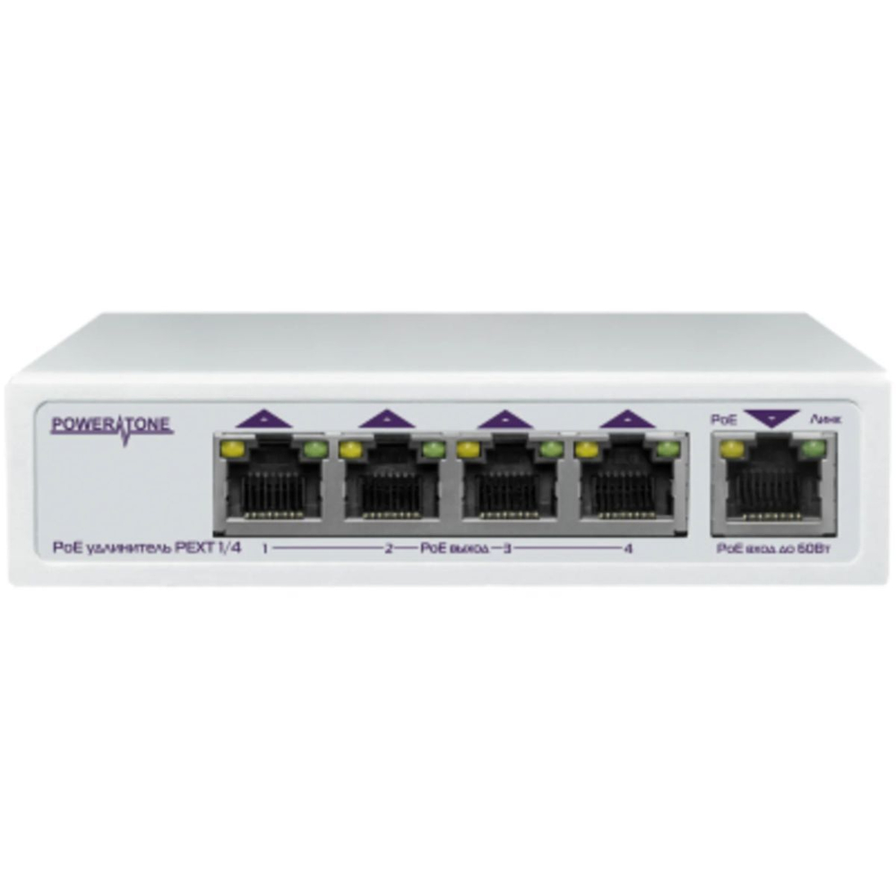 PoE удлинитель интерфейса Ethernet 10/100/1000Mbs PEXT 1 PoE вход/4 PoE выхода, совм. с 802.3af/at,