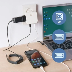 Тройник плоский поворотный для розетки с USB и TYPE-C, разветвитель электрический 180 градусов