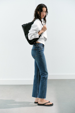 ZARA ДЖИНСЫ TRF CROPPED FLARE С ВЫСОКОЙ ПОСАДКОЙ, СИНИЙ
