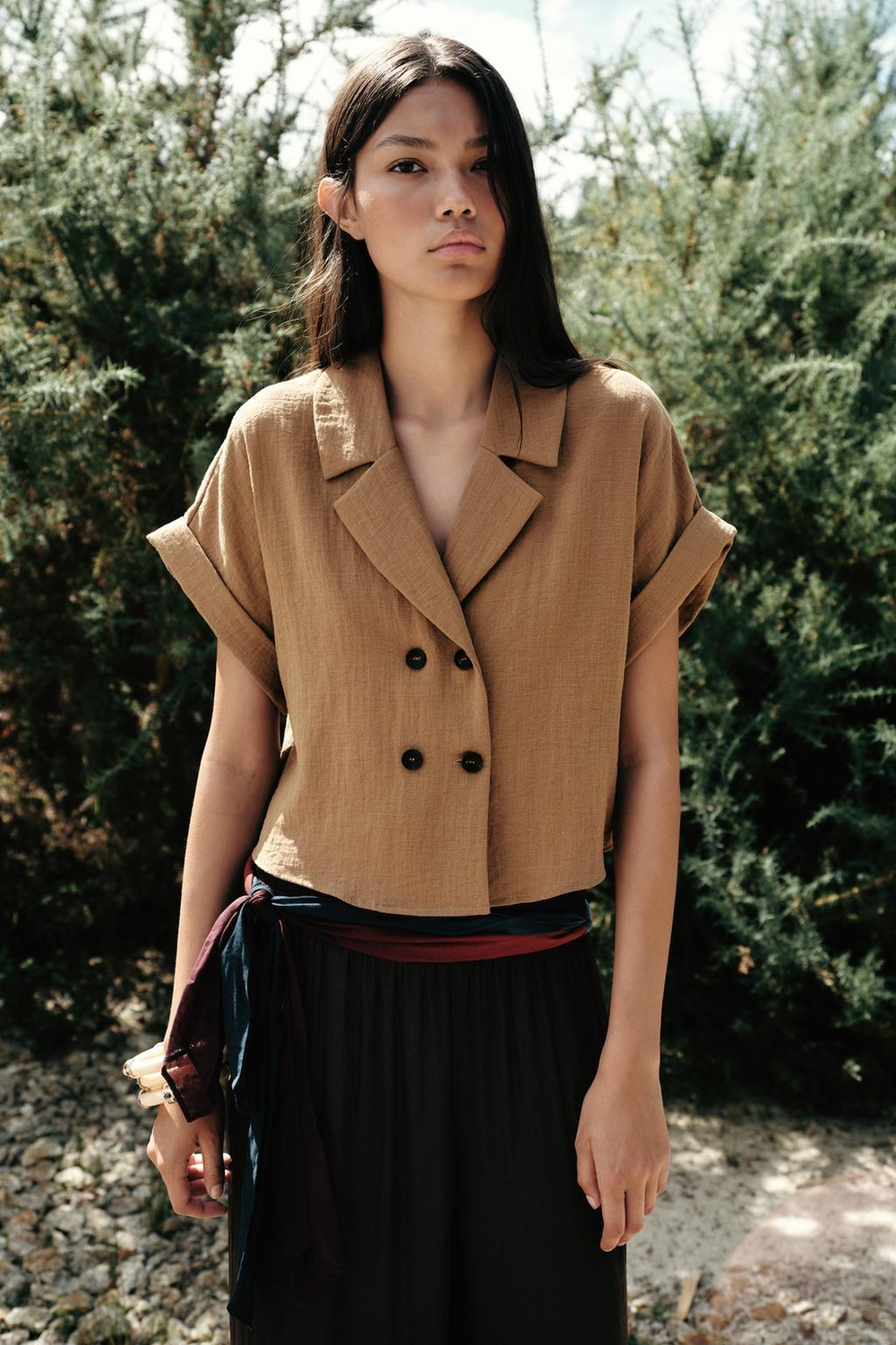 ZARA КОРОТКАЯ РУБАШКА С ЗАПАХОМ, КОРИЧНЕВЫЙ