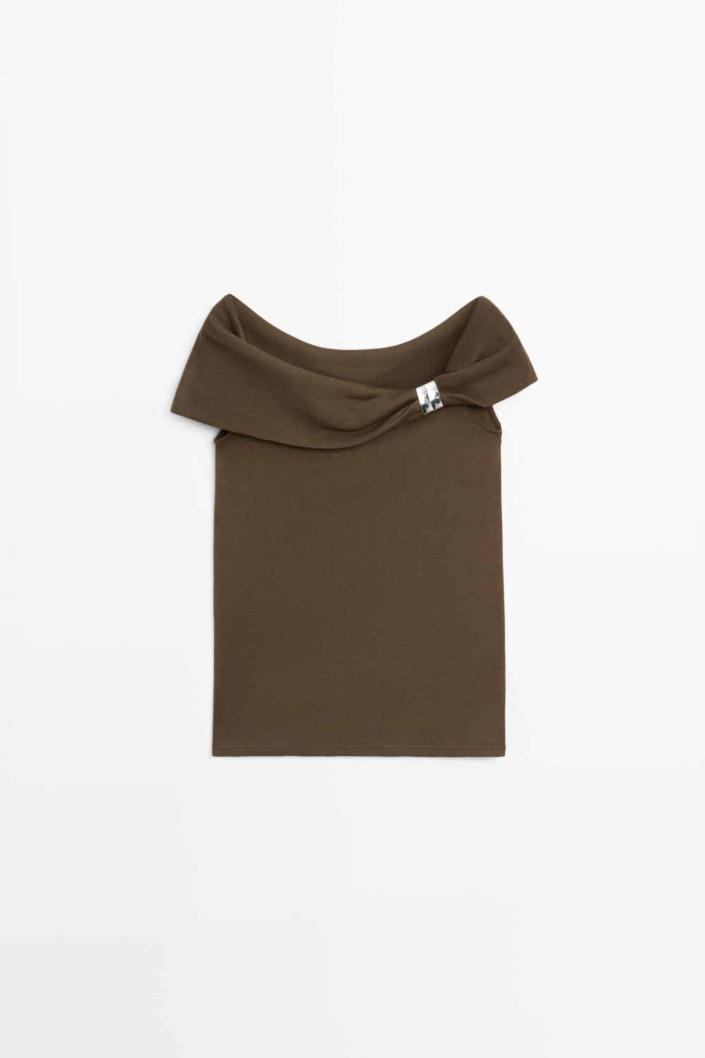 Massimo Dutti Топ с открытыми плечами и декоративным украшением, хаки