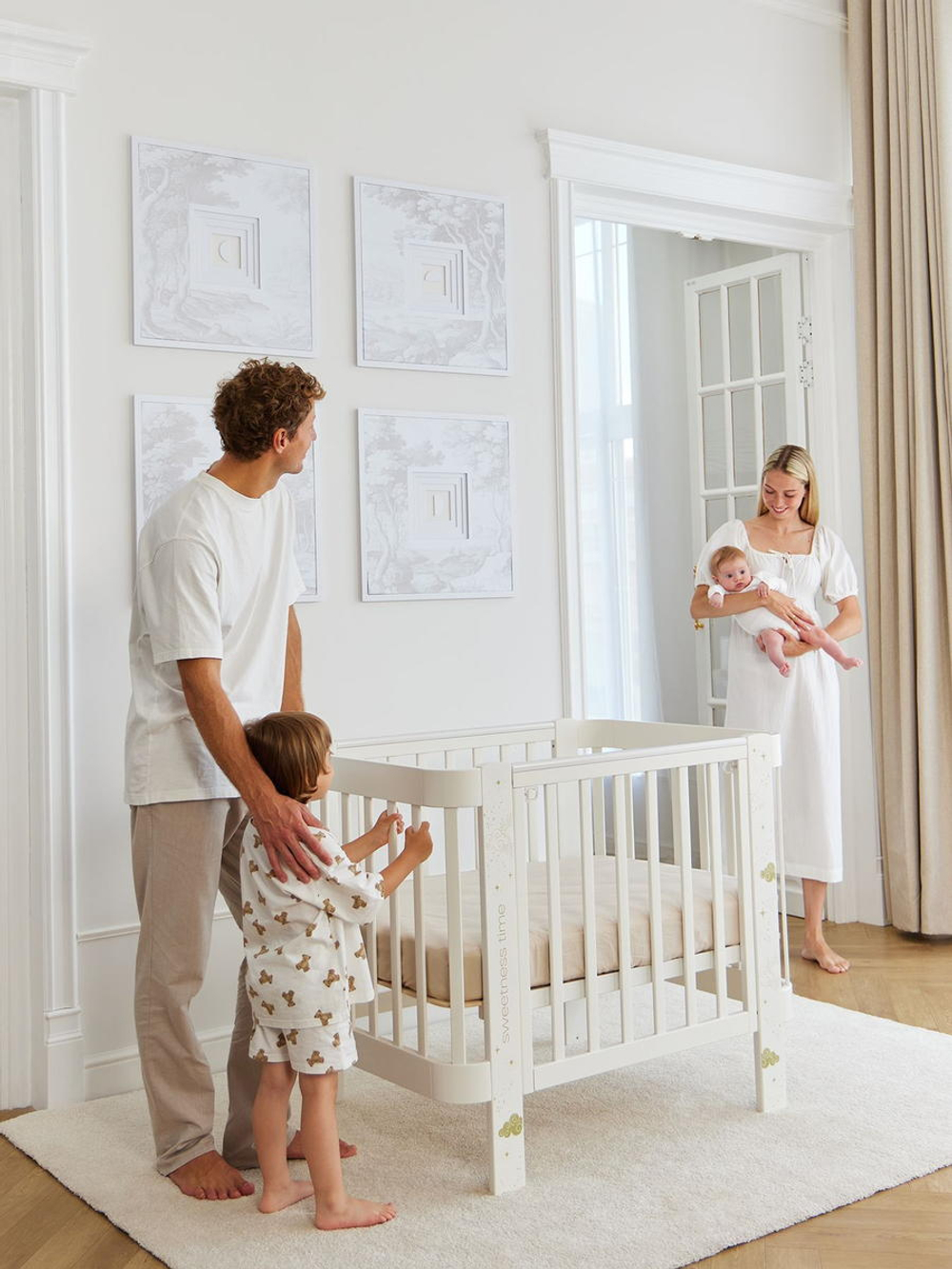 Детская кроватка-трансформер Happy baby Mommy Love в комплекте с расширением 160х70 milky
