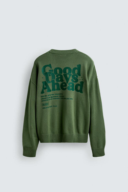 ZARA ДЖЕМПЕР BOXY FIT С ПРИНТАМИ, ЗЕЛЕНЫЙ