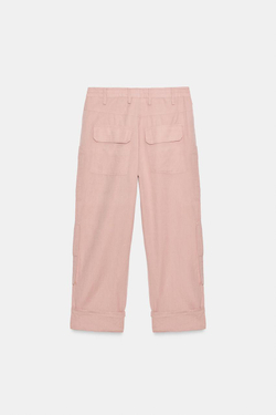 ZARA БРЮКИ КАРГО ИЗ СМЕСОВОГО ЛЬНА — ZW COLLECTION, СВЕТЛО-РОЗОВЫЙ
