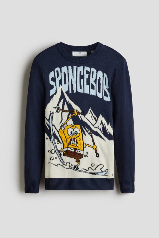 H&M Жаккардовый вязаный свитер, темно-синий