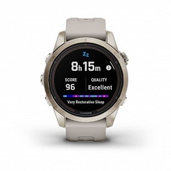 Garmin Fenix 7S Pro Sapphire Solar – золотистый корпус, светло-песочный ремешок