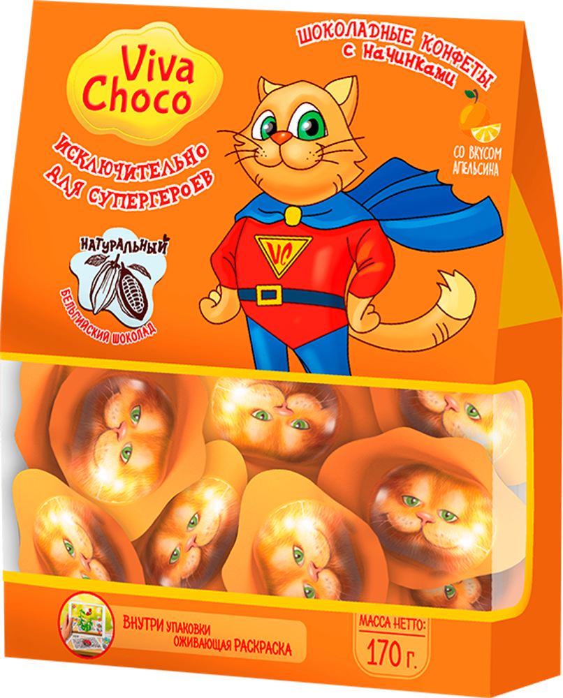 Ассорти Viva Choco Cat из молочного и темного шоколада c начинками: Апельсиновая, Крем-Чиз, Тоффи 170г