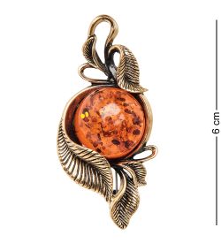 AM-1990 Брошь «Ива» (латунь, янтарь)