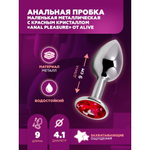 Анальная пробка маленькая Alive Anal Pleasure, металл с красным кристаллом L: 9х4,1 см