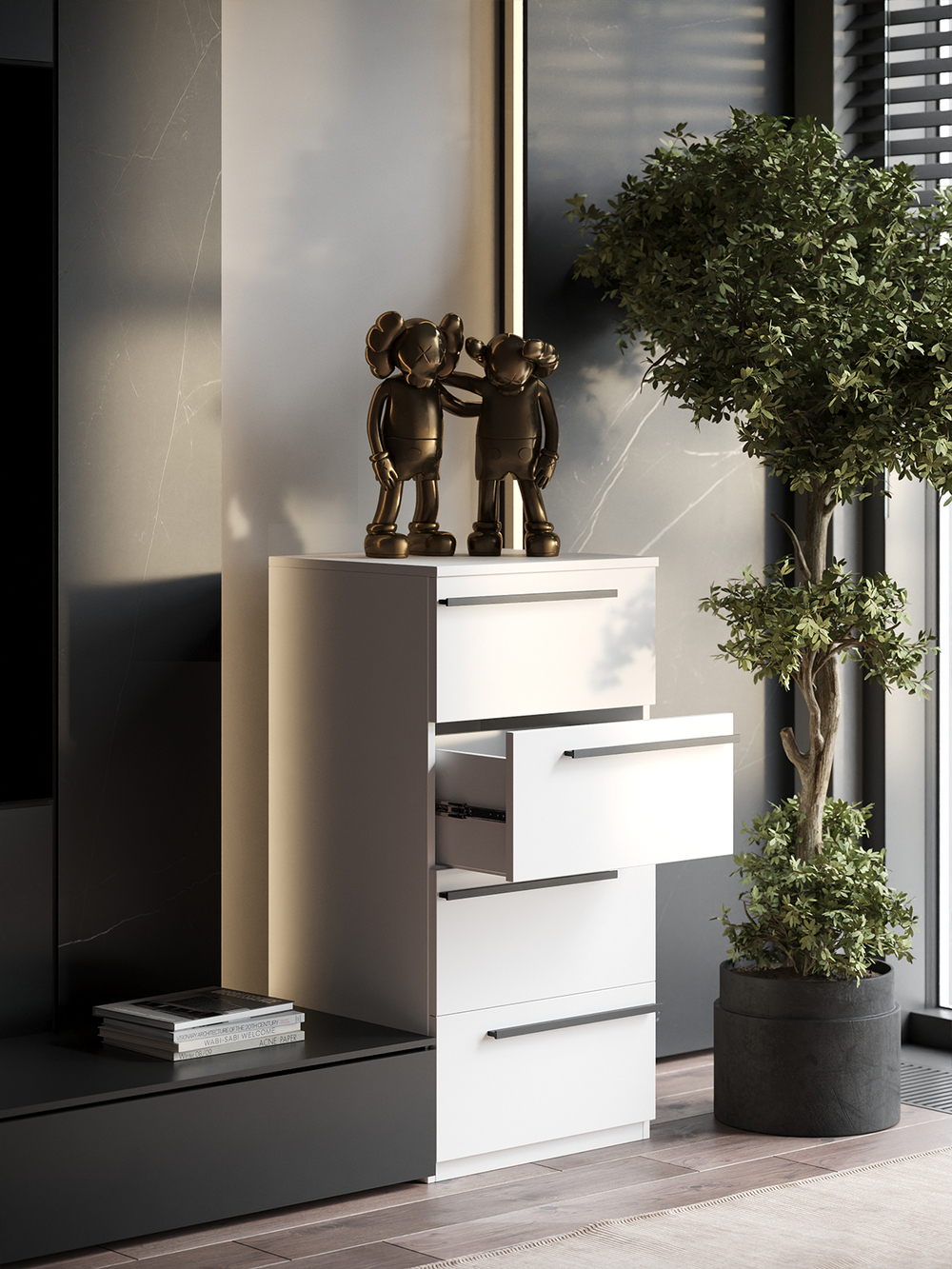 Комод SOHO для одежды, 4 ящика, цвет белый, габариты 45х90х40 см