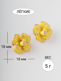 Серьги цветы Камея с лимонной эмалью в позолоте