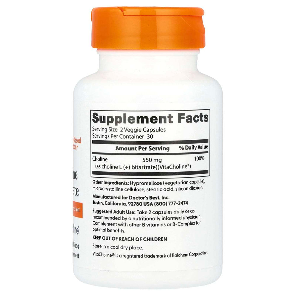 Doctor's Best, L-битартрат холина, 60 растительных капсул (275 мг в капсуле)