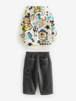 Толстовка с капюшоном и брюки в комплекте для мальчика Next B65-405, Молочный, Темнор-серый