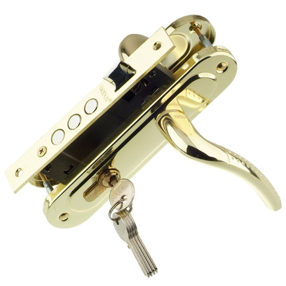 Замок врезной Trodos, 61/106 3RB PB, 202085, ручка в комплект, цилиндровый, золот