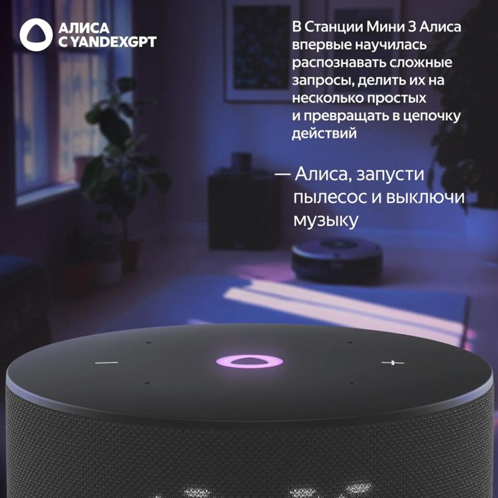 Умная колонка ЯНДЕКС Станция Мини 3, 12Вт, с Алисой, черный [yndx-00027blk]