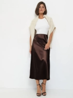 Шоколадная юбка атласная плотная, на резинке, весенняя
