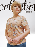 111 Футболка женская штапель цветы на бежевом (64)