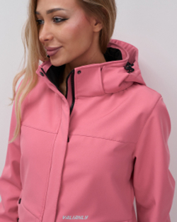 Ветровка спортивная женская с капюшоном softshell розового цвета 9566R