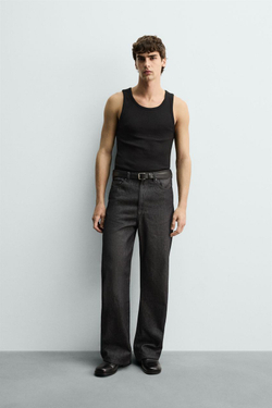 ZARA БАЗОВАЯ МАЙКА В РУБЧИК, ЧЕРНЫЙ