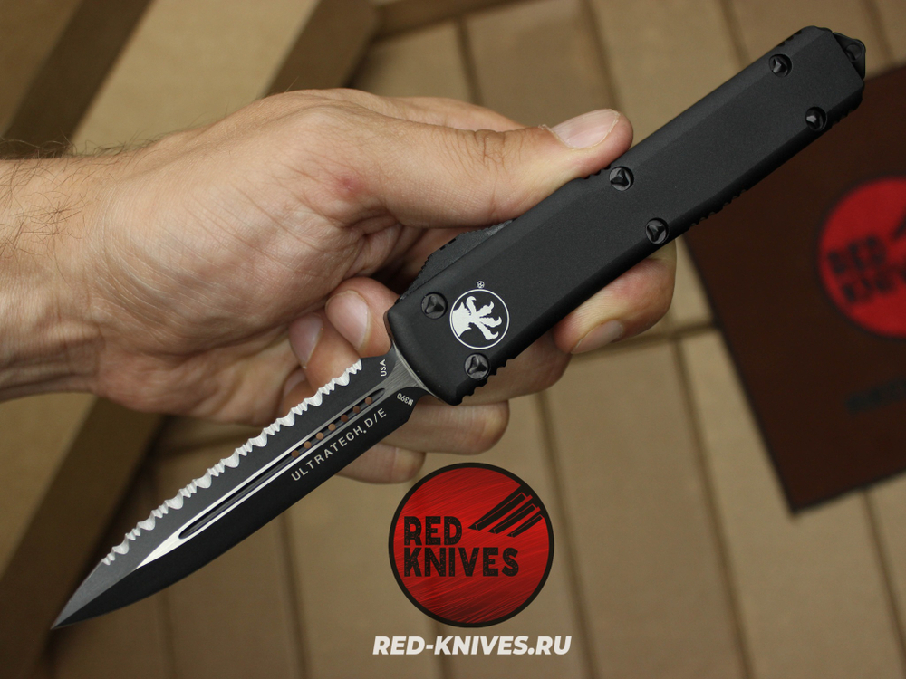 Нож Microtech Ultratech D/E PS A+++ - черная рукоять, кинжальный черный клинок RK/Н90
