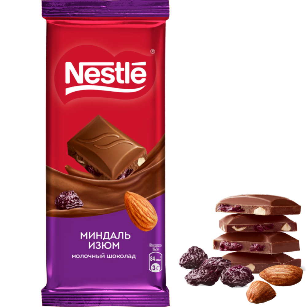 Шоколад молочный Nestle Миндаль и изюм 82 гр