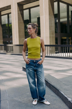 ZARA БАЗОВЫЙ ТРИКОТАЖНЫЙ ТОП, СВЕТЛО-ФИСТАШКОВЫЙ