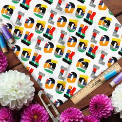 Ткань ниагара цветные буквы с рисунком на белом фоне