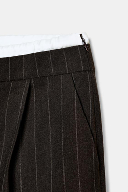 ZARA БРЮКИ С ШИРОКИМИ ШТАНИНАМИ И ДВОЙНЫМ ПОЯСОМ, КОРИЧНЕВЫЙ