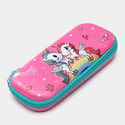 Пенал школьный  для девочек мальчиков с 3д рисунком на молнии Единорог, розовый