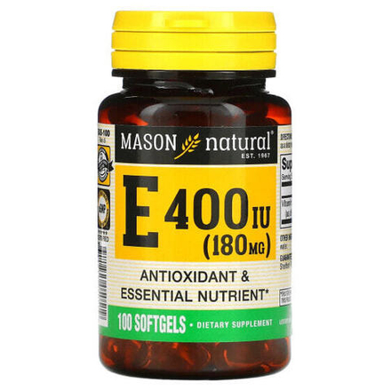Витамин Е Mason Natural, витамин E, 180 мг (400 МЕ), 100 мягких таблеток