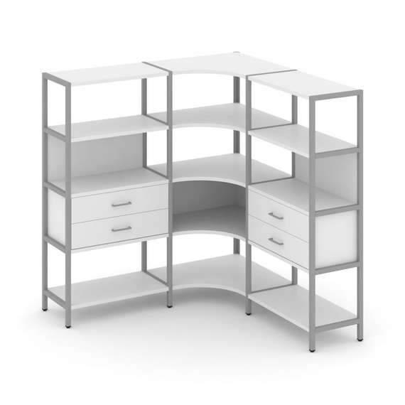 Shelf System Трехсекционный угловой стеллаж четырехярусный с ящиками SN.STMU-431 Белый/Металл Серый
