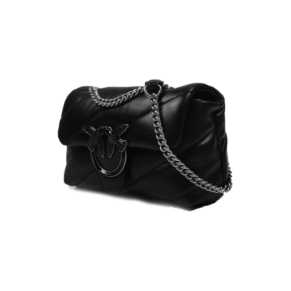 Сумка Pinko Puff Diagonal Quilted Metal Buckle Clamshell Sheepskin Messenger Shoulder Bag Mini Women's Black, 1P22UB-A03J-Z99O