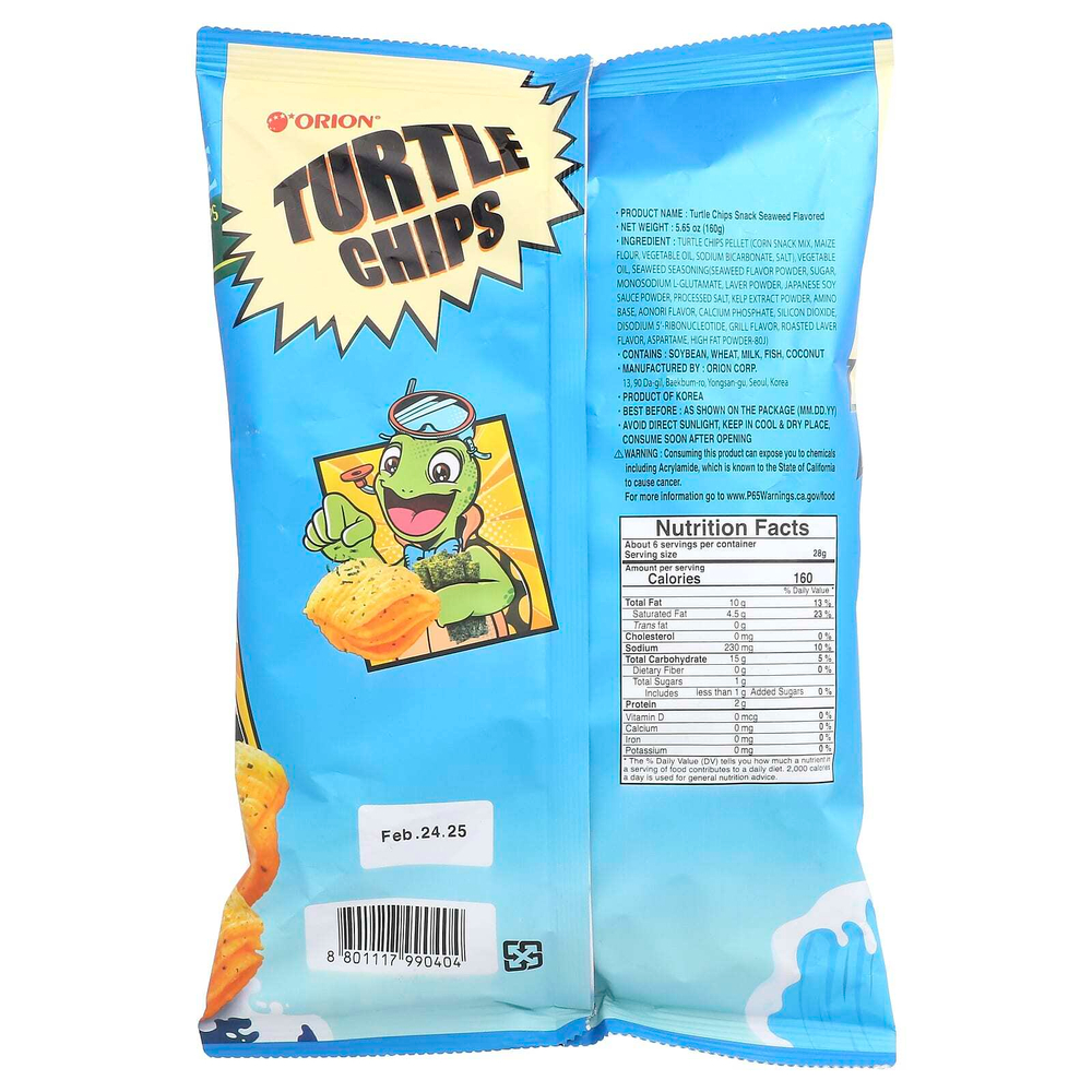 Orion, Turtle Chips, морские водоросли, 160 г (5,65 унции)