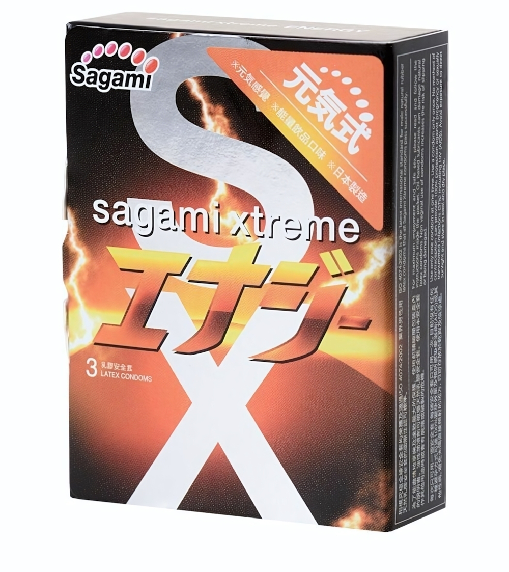 Презервативы Sagami Xtreme Energy с ароматом энергетика - 3 шт. (Цвет: прозрачный)